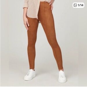 SPANX Faux Suede Leggings In Rich Caramel Or tan Light Brown Fully Lined Sz L